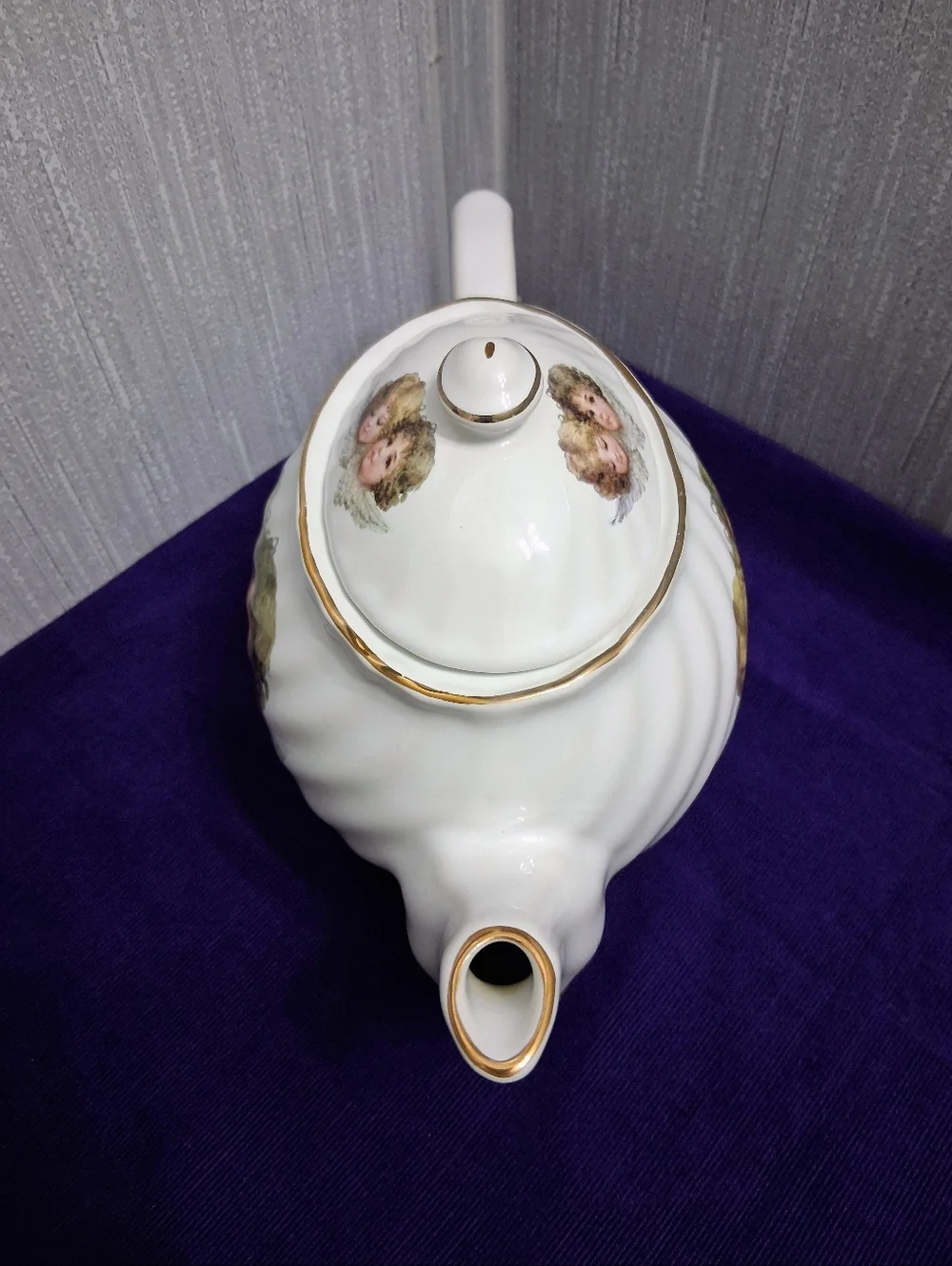 Vintage Staffordshire Cherub Angels English Teapot Fine China Gold Trim